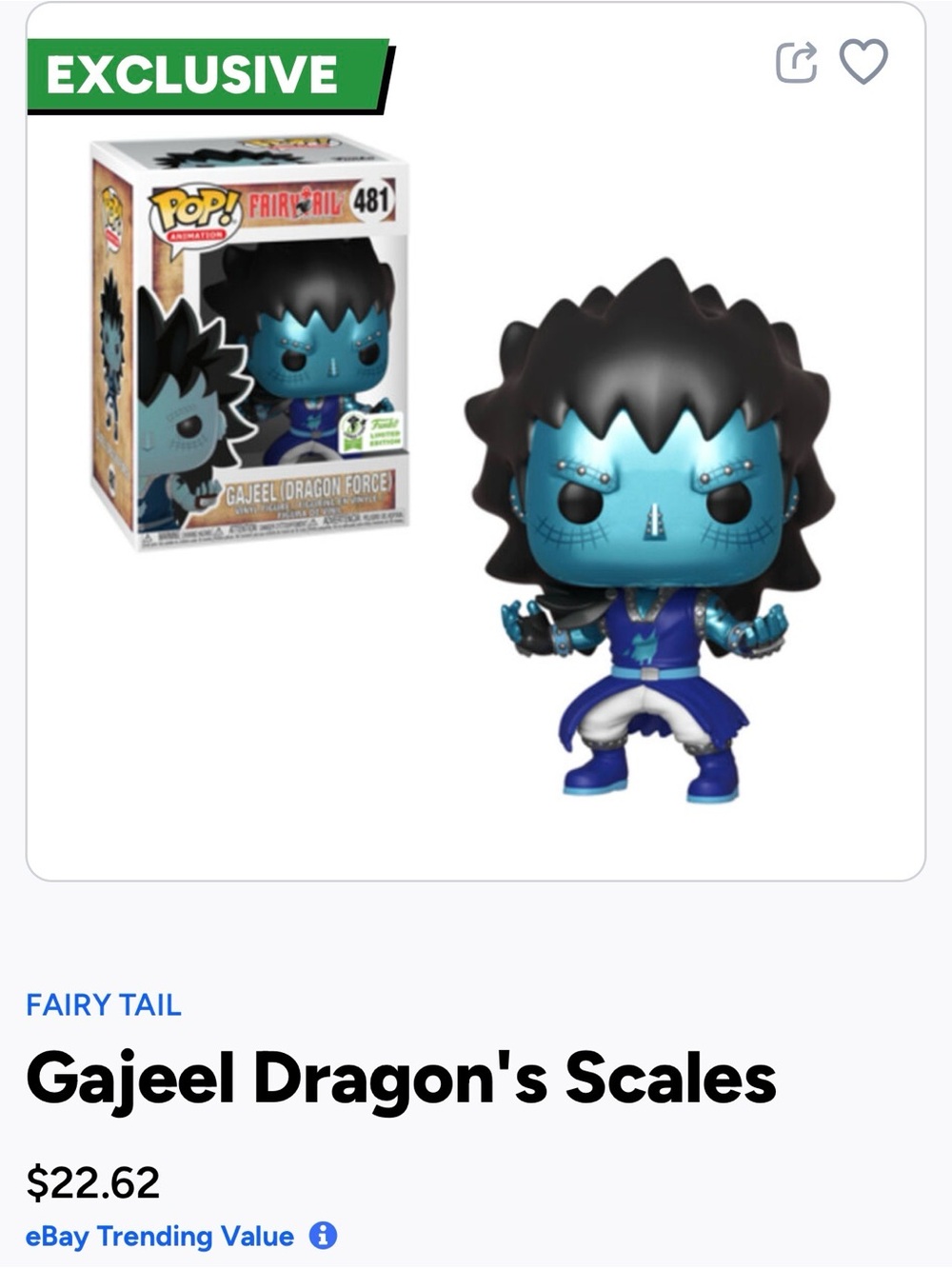 Funko Pop! Gajeel Dragon's Scales Vinyl Figure - Blue & Black-481